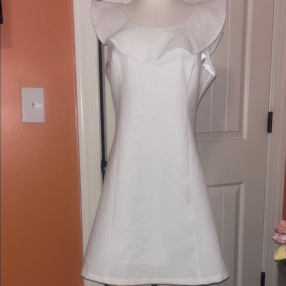 Elegant White Ruffled Dress, Latge - Picture 1 of 8